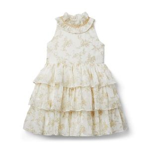 Janie and Jack GLITTER LEAF TIERED CHIFFON DRESS